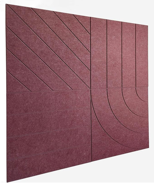 21.65" Large Square Acoustic Panels 4-Pack - Sound Absorbing Wall Panels, Noise Reducing Soundproof Decorative Felt Tiles for Home Office, Studio, Living Room - Red Wine