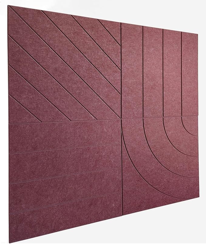 21.65" Large Square Acoustic Panels 4-Pack - Sound Absorbing Wall Panels, Noise Reducing Soundproof Decorative Felt Tiles for Home Office, Studio, Living Room - Red Wine