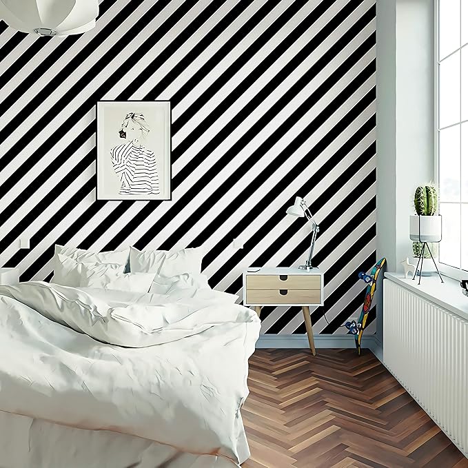 Guvana Stripe Black and White Peel and Stick Wallpaper Self-Adhesive Wallpaper 118