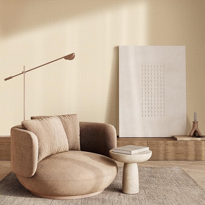WADILE Grasscloth Peel and Stick Wallpaper 15.7in x 196.8in, Textured Contact Paper for Cabinets, Faux Linen Wall Paper Pull and Stick, Fabric Vinyl Wallpaper Self Adhesive Beige
