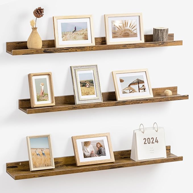 Axeman 36 Inch Floating Shelves | Brown Picture Ledge Shelf Set of 3 | Rustic Brown Wood Wall Shelves with Lip | 36