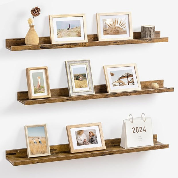 Axeman 36 Inch Floating Shelves | Brown Picture Ledge Shelf Set of 3 | Rustic Brown Wood Wall Shelves with Lip | 36" Picture Shelf for Wall with Ledge | Photo Shelves