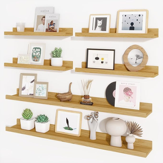Axeman Picture Ledge Shelf, Floating Shelves for Decor Storage Set of 6, 36 inch Floating Wall Mounted Shelves, Wall Shelves with Lip for Living Room, Bedroom, Nursery, Bathroom, Kitchen, Oak