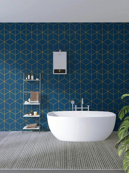 Safiyya Peel and Stick Wallpaper Gold and Blue Wallpaper Modern Geometric Contact Paper Waterproof Self Adhesive Wall Paper for Bedroom Bathroom Vinyl Roll 393"x17.3"