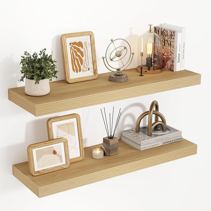 32 Inch Floating Shelves, 3D Textured Wood Grain, 32