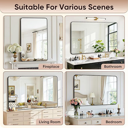 Antok Wall Mirror, 22"x30" Bathroom Vanity Mirror, Anti-Rust HD Tempered Glass, Wall Mounted Mirrors for Living Room, Entryway, Black Frame, Rect