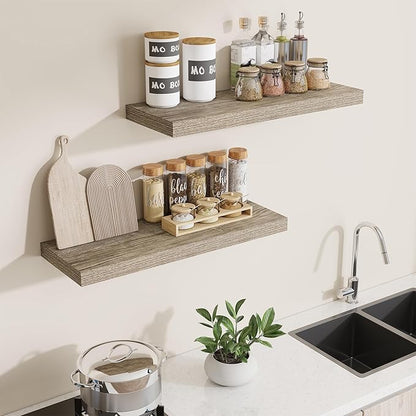 Dreamland 30 Inches Floating Shelves for Wall,8 Inch Deep Floating Shelves Set of 2, Large Display & Storage Shelf, Wall Shelf for Bathroom Bedroom Living Room Kitchen Office,Grey
