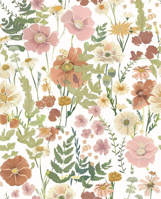 EchoSphere 16.9 in x118 in Peel and Stick Wallpaper Floral Self Adhesive Wallpaper Boho Floral and Leaf Contact Paper DIY Removable Wall Paper for Bedroom Livingroom Cabinets Decor Vinyl Roll