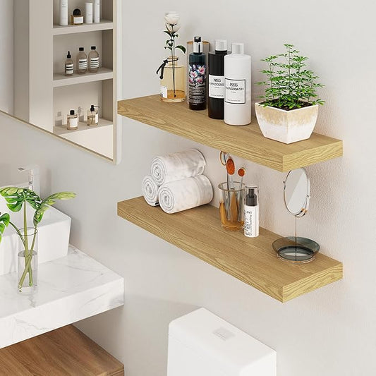 Fun Memories Floating Shelves 36 Inch Long, Deep Floating Shelf for Wall, 36 x 8 Floating Shelves Set of 2, 8 Inch Deep Wall Shelf for Living Room, Kitchen, Bedroom, Large Storage Shelves, Oak Color