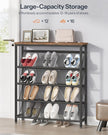 Shoe Rack, 5-Tier Slanted Shoe Storage Shelf, Narrow Shoe Rack for Entryway, Shoe Organizer with Adjustable Feet, Slim Shoe Shelf with Wooden Top and Metal Frame Rustic Brown and Black TXJ02BF