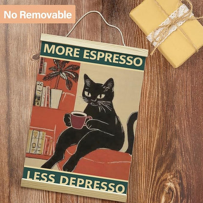 LETUROIA Black Cat Coffee Poster Hanger Frame, Espresso Canvas Wall Decor(12×16"), Wall Art For Home Kitchen Cafe Bar Shelf Office -38