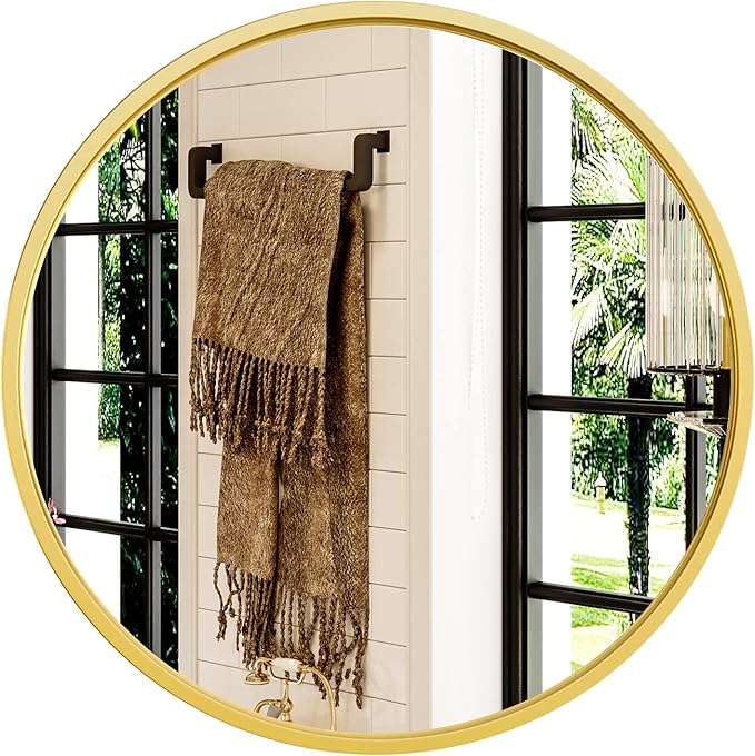 Growsun Round Gold Mirror for Bathroom, 28 inch Golden Circle Bathroom Mirror for Wall, Entryway Living Room with Metal Frame for Home Decor