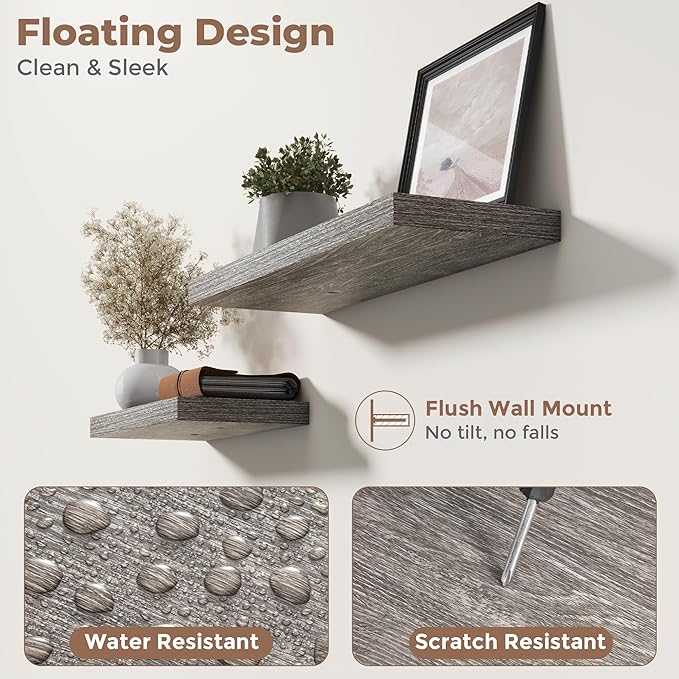 16 Inch Floating Shelves for Wall Set of 2, 8