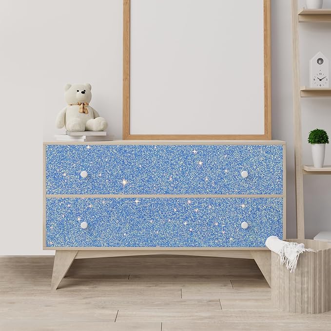 CHIHUT Holographic Blue Glitter Wallpaper 15.7''x100'' Sparkly Iridescent Shimmer Contact Paper Self Adhesive Removable Fabric Wallpaper for Bedroom Walls Dressers DIY Decor Vinyl Glitter Wrap