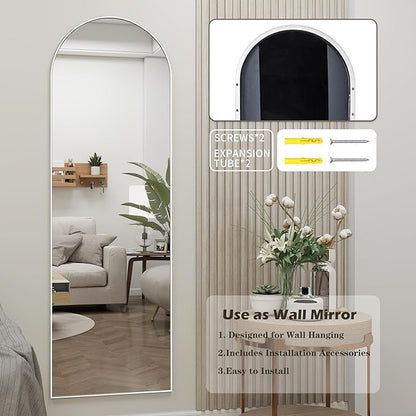 Door Mirror, Arched Full Length Mirror Over The Door, 16"x 50" Hanging Mirrors, Wall Mirrors,White