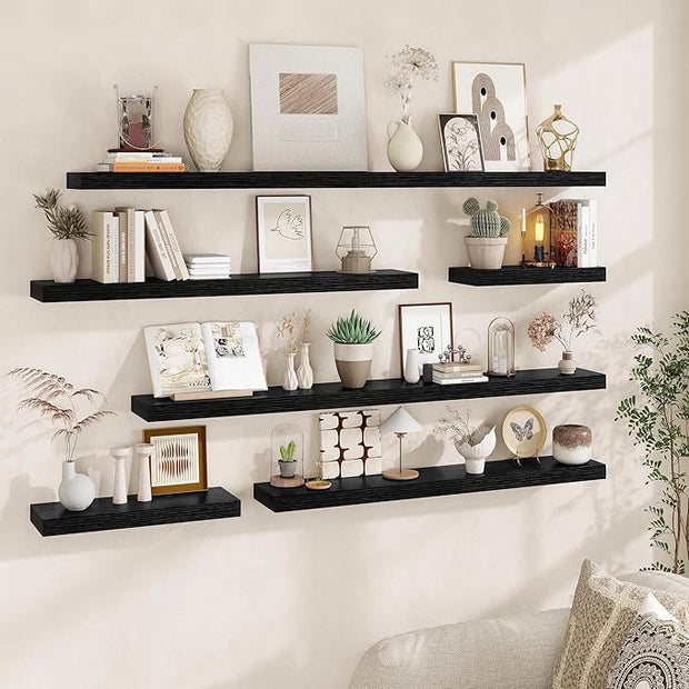 Fun Memories Floating Shelves for Wall, 55Inch Floating Shelves Set of 2, Hanging Shelf with Invisible Brackets, Wood Shelves for Living Room, Bedroom, Kitchen, Black