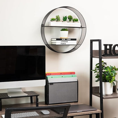 Mind Reader Circular Floating Shelves, Wall Decor, Accent Shelf, Office, Bathroom, Metal Mesh, 18" L x 4" W x 18" H, Black
