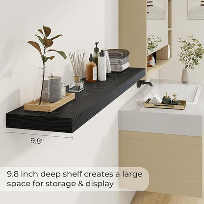 Dreamland 55 Inches Floating Shelves for Wall, 9.8" Deep Long Floating Shelves Set of 2, Large Display & Storage Shelf, Wall Shelf for Bathroom Bedroom Living Room Kitchen Office, Black