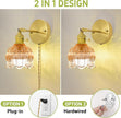 Plug in Wall Sconces,Plug in Wall Lamp, Vintage Wall Light with Amber Tulip Glass Lampshade, 3-Way Dimmable with Dual Switches, No Wiring Needed for Bedroom Wall Decor and Hallway