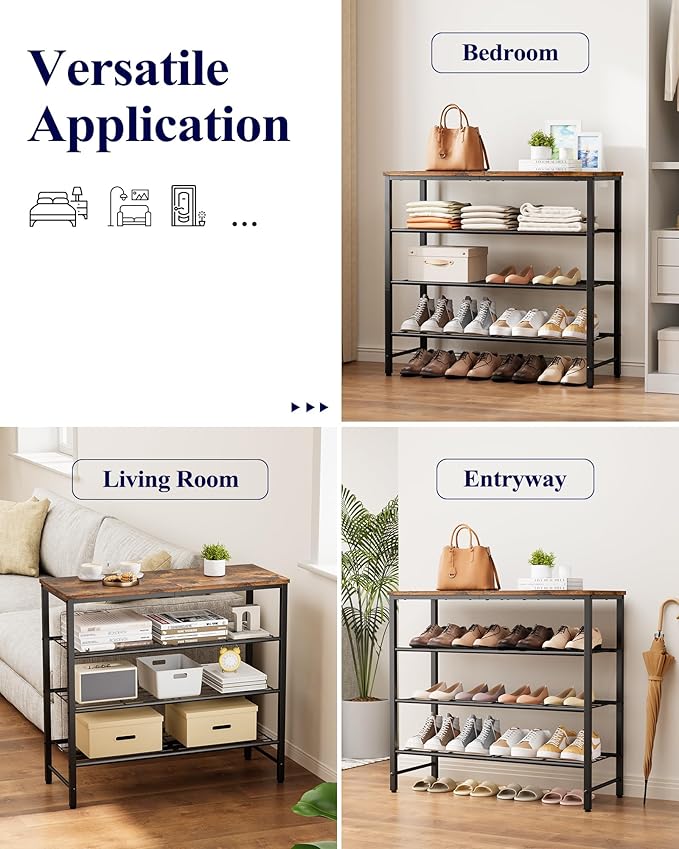 Kitsure Shoe Rack for Closet, Rustic Brown Shoe Organizer with Leveling Feet, Sturdy & Rust-Proof Shoe Storage for Entryway, Bedroom, Living Room, 29.5