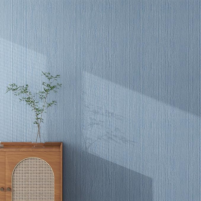 Grasscloth Textured Wallpaper Blue Peel and Stick 24inX393in Fabric Wall Paper Upgraded Thick Self-Adhesive Vinyl Contact Paper for Home Use(Dark Blue)