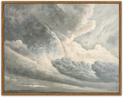 SHENIFY Landscape Framed Canvas Wall Art Vintage Classical Clouds in the Sky Prints Hallway Bathroom Office Decor - 11x14in Natural Framed