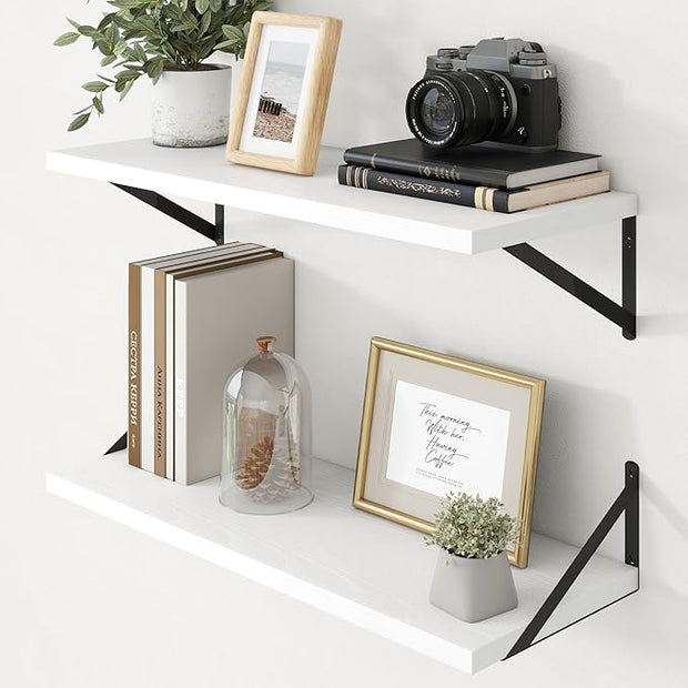 Axeman Deep Floating Shelves - 30 Inch White Floating Shelves Set of 2-12 Inch Deep Wood Wall Shelves for Living Room Bathroom Kitchen