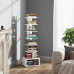 TUTOTAK Narrow Bookshelf, Vertical 8-Tier Bookcase, Spine Book Shelf for Small Space, Small Standing Shelf for Living Room, Office, Study, Entryway, White BS07BW008