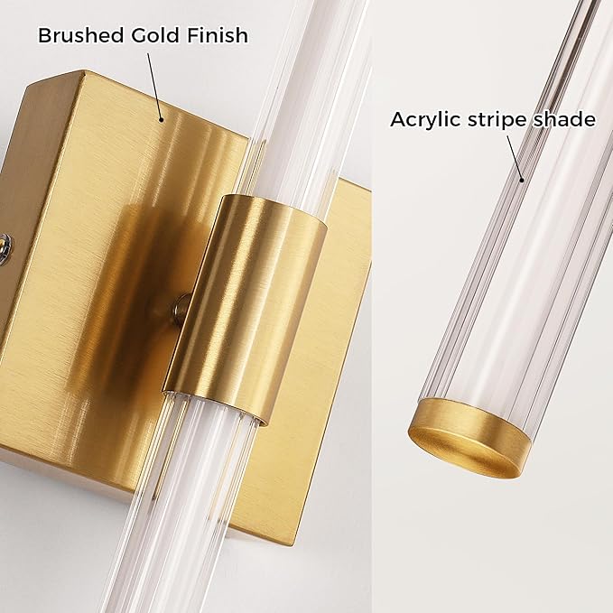 L LOHAS LED Battery Operated Wall Sconces Set of 2, 10000mAh Gold Battery Wall Sconce 360 Full Lighting, 3000K Dimmable Wireless Wall Light, Sconce Wall Decor for Bathroom, Bedroom, Living Room, 24in