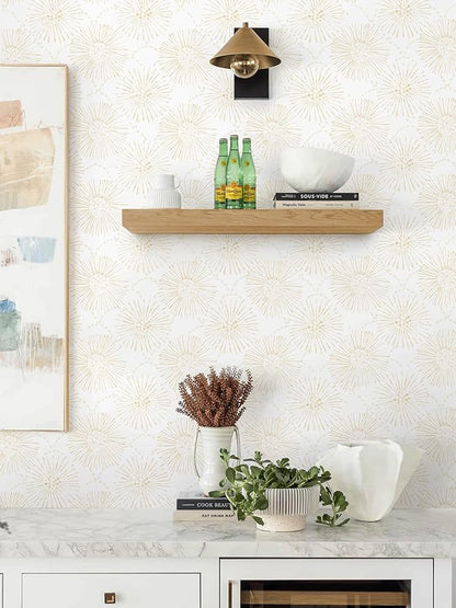 Boho Wallpaper Beige Wall Paper Peel and Stick Modern Beige and White Geometric Fireworks Contact Paper Renter Friendly Self-Adhesive Removable Bathroom Bedroom Laundry Room 17.3" × 197"
