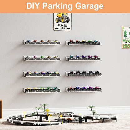 upsimples 8 Pack Acrylic Shelves Wall Organizer and Storage, 15" Display Shelf for Figure, Toy Cars, Perfume, Kids Bookshelf for Bedroom, Nursery, Craft Room, Clear