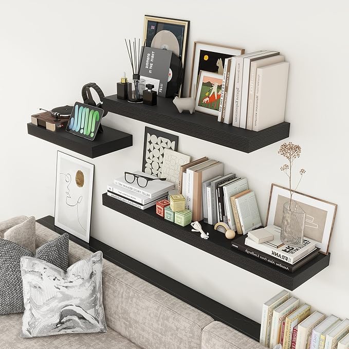 48 Inch Black Floating Shelf | 12 Inch Deep Floating Shelves Set of 1 | 48