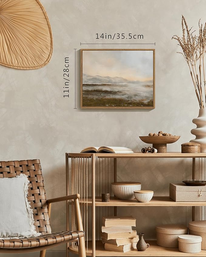 SHENIFY Landscape Framed Canvas Wall Art Vintage Dusk in The Forest Classic Paints Farmhouse Bathroom Office Decor - 11x14in Natural Framed