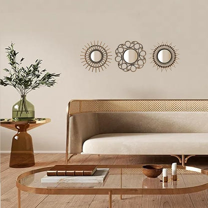 Retro Gold Mirrors for Wall Pack of 3. Round Mirrors. Decorative Mirrors.Wall Mirrors for Decor Home Decor.Plastic Frames.Glass Mirrors.Make Old Gold Color.
