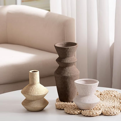Ceramic Vase Home Table Decor - Flower Vase Set of 3 Living Room Kitchen Decorations Farmhouse Modern Rustic Vases Decorative Centerpiece for Shelf Bedroom Office Bathroom Dining Coffee Desk