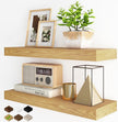 Fun Memories Floating Shelves for Wall, 24Inch Floating Shelves Set of 2, Hanging Shelf with Invisible Brackets, Wood Shelves for Living Room, Bedroom, Kitchen, Oak