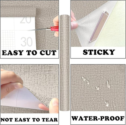 Yancorp Textured Fabric Wallpaper - 16"x120" Faux Grasscloth Peel & Stick Self-Adhesive Removable Wallpaper & Counter Top Liners