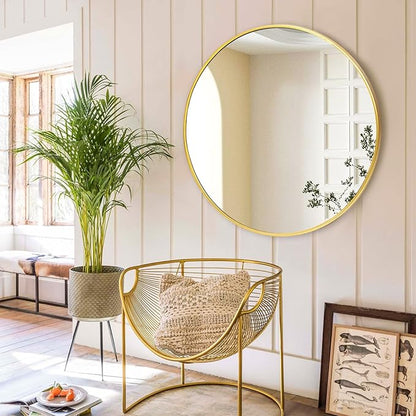 Fabuday Round Gold Mirror 30 Inch - Large Circle Mirror for Bathroom, Bedroom, Living Room, Hallway Decor, Hanging Big Golden Framed Circular Mirror