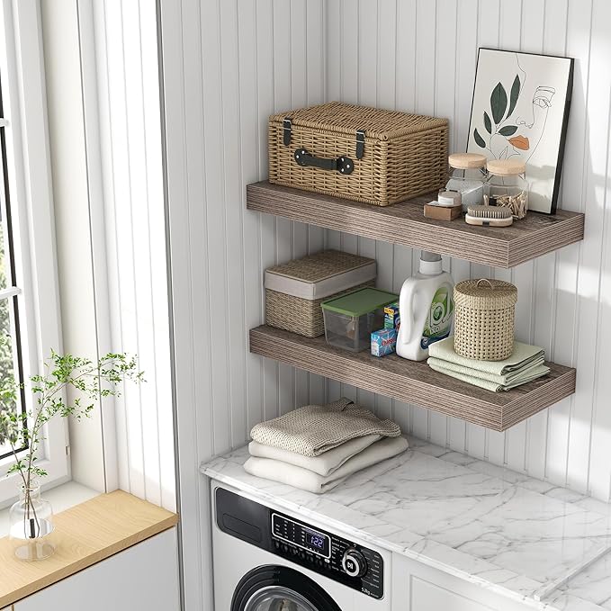 30 Inch Floating Shelves | 12 Inch Deep Grey Floating Shelves Set of 2 | 30