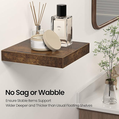 Square Floating Shelves for Wall, 7.5" W x 7.5" D x 1.4" H, Small Wooden Wall Mounted Display Shelf with Invisible Brackets for Living Room, Bathroom, Kitchen Decor, Set of 4, Rustic Brown