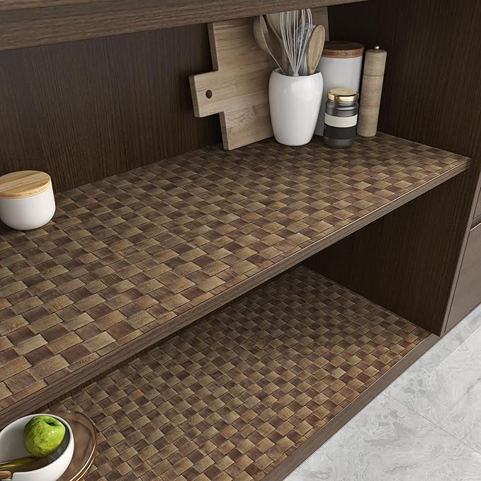 Dark Brown Rattan Wallpaper Peel and Stick Vintage Woven Contact Paper Vinyl Faux Cane Wallpaper Non-Textured Natural Rattan Contact Paper for Cabinets Shelf Liners Bathroom Walls 15.8