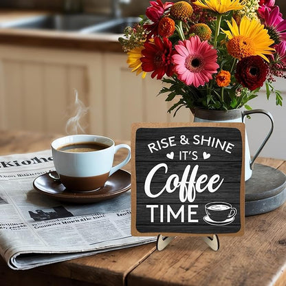 Coffee Bar Decor Sign, Coffee Bar Accessories, Funny Coffee Bar Desk Decor, Rustic Wooden Plaque Coffee Sign Farmhouse Coffee Bar Derco Signs For Coffee Station, Coffee Shelf Decor(Black+Brown05)