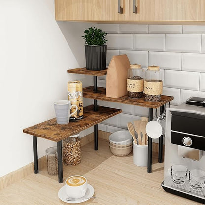 Homode Kitchen Countertop Organizer - 3 Tier Corner Shelf, Bathroom Counter Organizer, Spice Rack, Coffee Bar, Over Sink, Rustic Brown