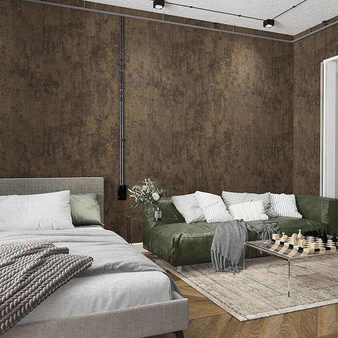 Dark Brown Concrete Wallpaper Peel and Stick Tan Cement Contact Paper Vintage Industrial Style Wall Paper 16x197inch Bubble-Free Design Matte Thicken Waterproof Self-Adhesive Vinyl Furniture Stickers