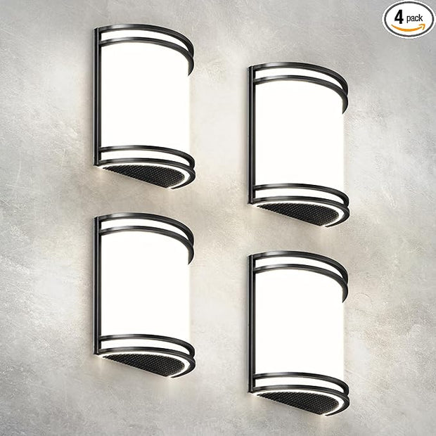 ASD LED Indoor Wall Mount Light Fixture - 10 Inch 15W Modern Interior Matte Black Dimmable Wall Sconce Light - ETL 3000K 4000K 5000K Adjustable - Hallway, Bedroom LED Wall Lights, 4 Pack