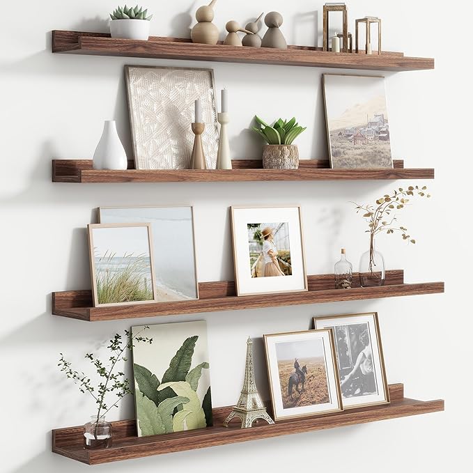 Floating Picture Ledge Shelves Set of 4, 36 Inch Shelves with Lip - Large Nursery Book Shelf for Toys Storage, Kids Bookshelf - Wall Mounted Living Room Bedroom Decor Frames