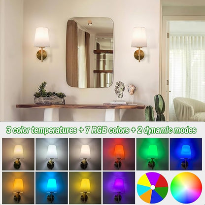 Wireless Sconces Set of 2,Battery Wall Sconce Including 10000mAh Large Capacity Dimmable Magnetic Battery Operated Light Bulbs, Easy to Installed in Any Area Without Hiring Electrician