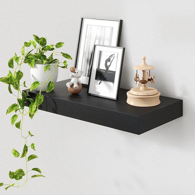 12 Inch Deep Floating Shelves | 24 Inch Black Floating Shelves | 24W x 12D Rustic Black Wall Shelves | Deep Shelves for Living Room Bathroom Kitchen Bedroom