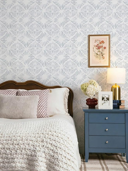 Blue Wallpaper Coastal Peel and Stick Wallpaper Boho 78.7"x17.3" Blue and White Wall Paper Geometric Contact Paper Textured Removable Vinyl Waterproof for Bathroom Bedroom Farmhouse Kitchen