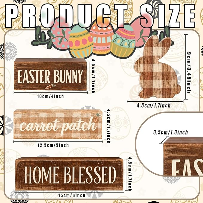 Easter Decorations - Easter Bunny Tiered Tray Decor Set - Wooden Carrot Patch Tabletop Decoration - Rustic Farmhouse Spring Home Decor Indoor for Tiered Tray Shelf Mantel Coffee Table Gift - Spring Home Decor for Living Room, Kitchen Counter
